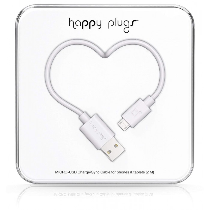 كابل شحن و نقل بيانات هابي بلاجز مايكرو-USB لUSB - 2 متر - أبيض