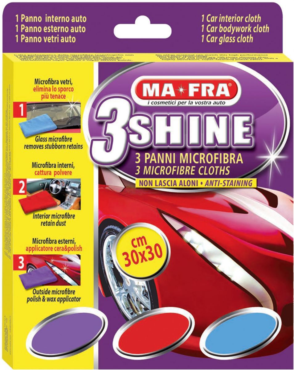 Mafra Panno 3 Shine Car Care Microfiber Cloths - 30x30cm - Pack of 3